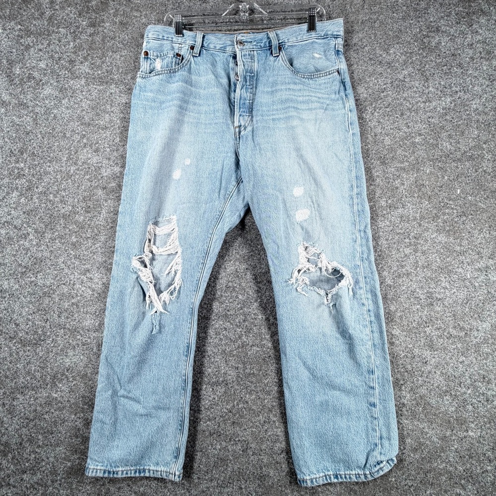 Levi's 501 Crop Jeans Womens 32x26 Blue Cotton High Rise Distressed Button Fly